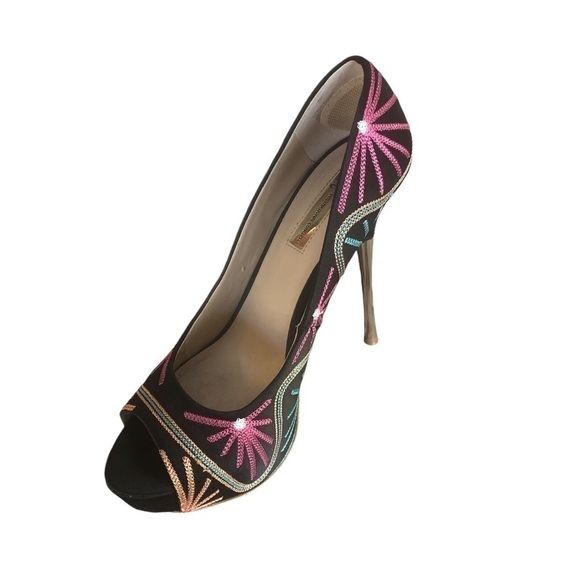 Stiletto Heels INC International Concepts Black Colorful Embroidered Womens 8.5 - Picture 2 of 10